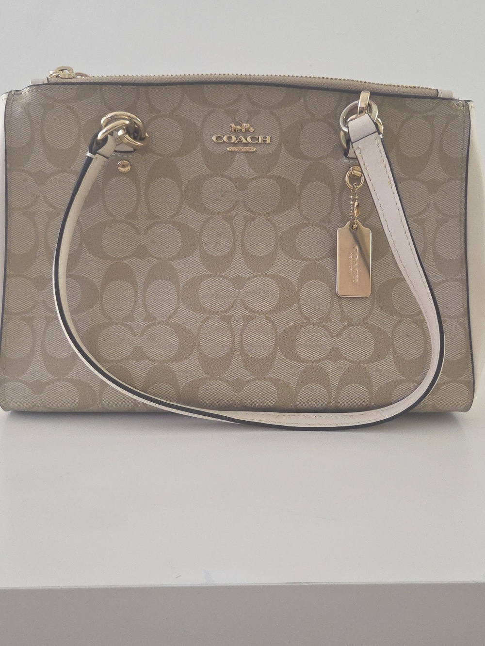 Coach Shoulder Tote in Light Gold and Cream
